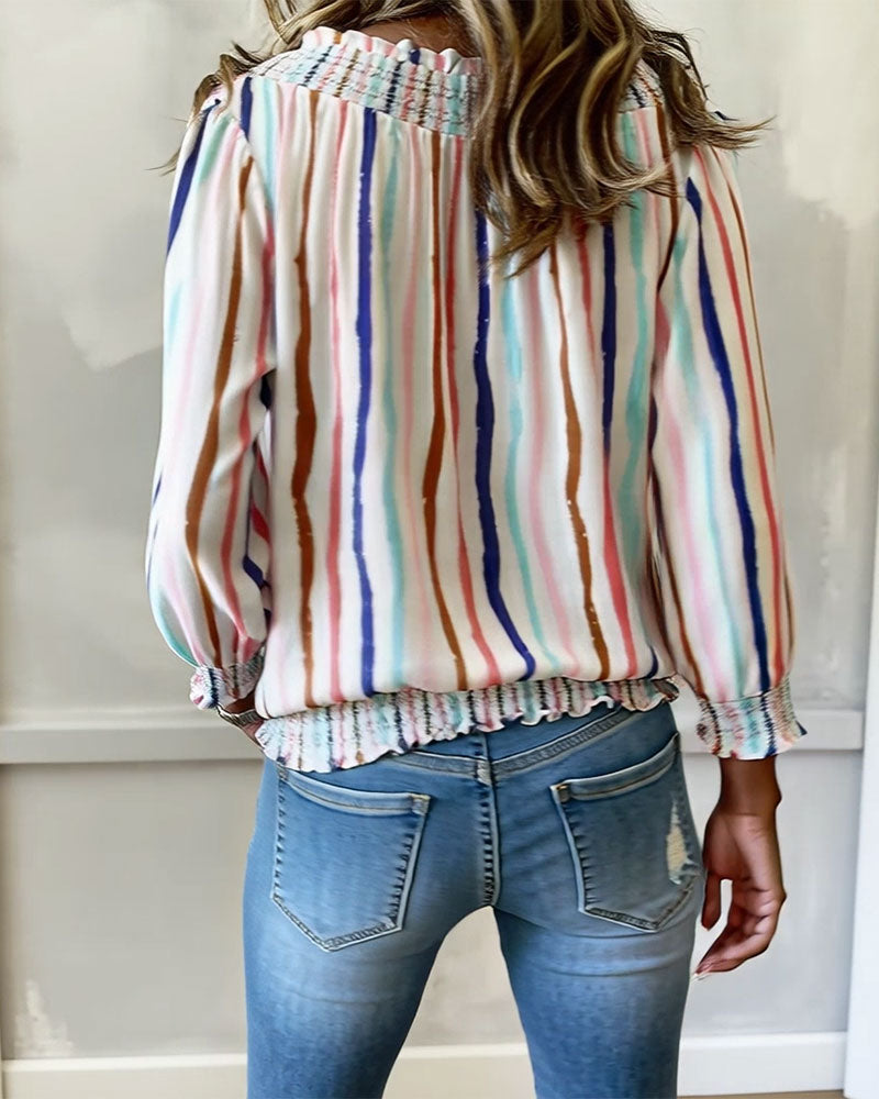 Blouse Kleurblok Streep Trekkoord