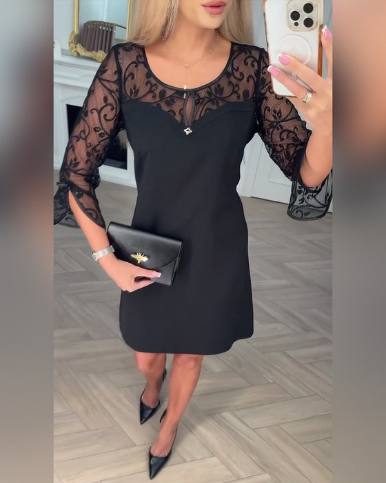 Effen Langmouwige Jurk Met Patchworkdetails