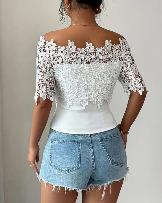 Blouse Off-Schouder Bloemig Kant Top