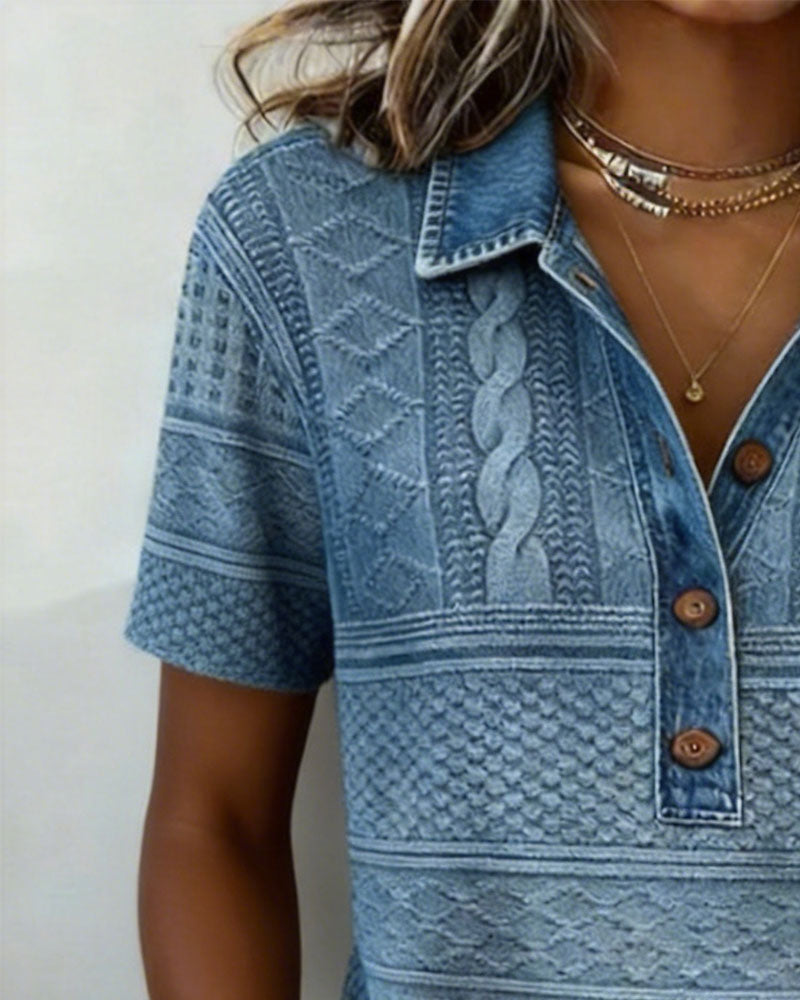 T-Shirt Omslagkraag Denim Bedrukt