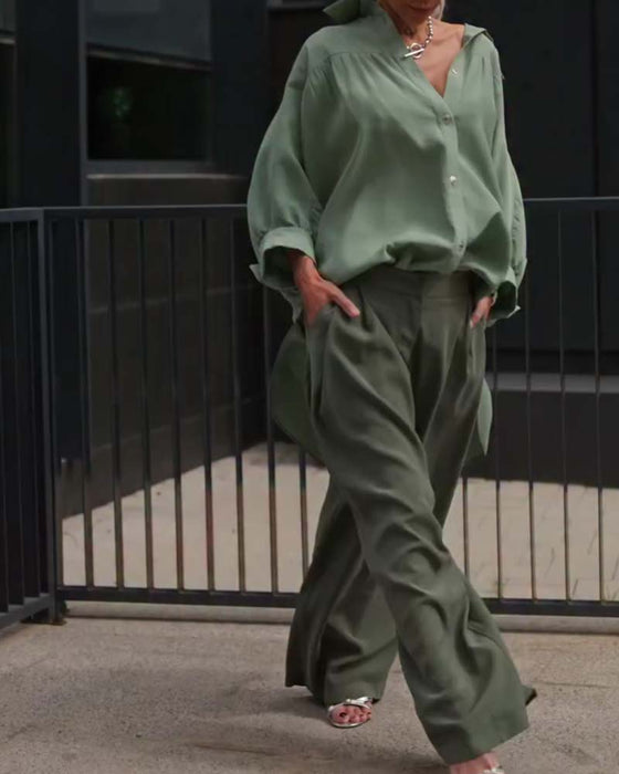 Casual Overhemd Effen Kleur Lange Mouwen