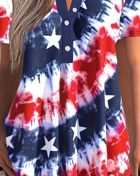 Blouses Tie-Dye Henley Korte Mouw