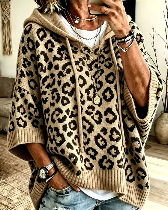 Hoodie Luipaardprint Middel-Mouw Zak