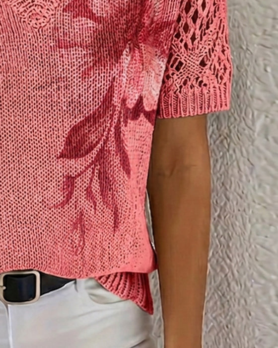 Pullover V-Hals Gebreid Bloemen