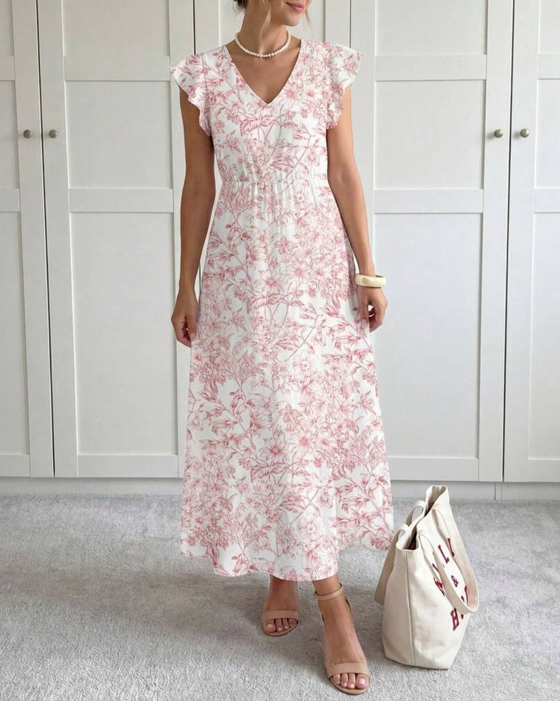 Jurk Bloemig Vliegende Mouw Lang