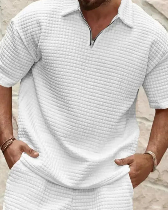 Set Polo Kraag Rits Wafel Textuur Shorts