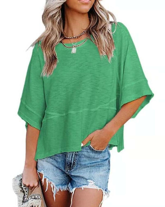 T-Shirt Paneel Effen Kleur Uitlopende Mouw