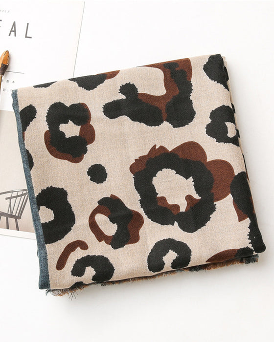 Dames Sjaal Luipaard Patchwork Print Franje Omslagdoek