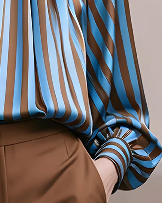 Blouse Streep Gerimpeld Turtleneck