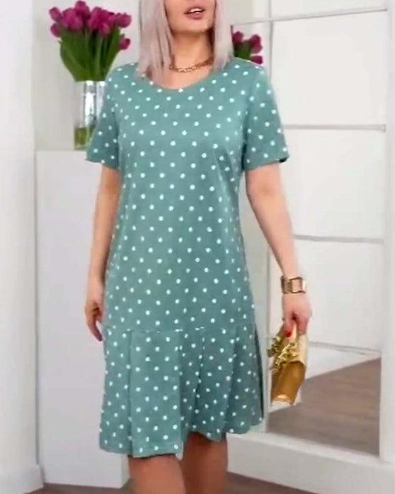 Casual jurk met stippenprint en korte mouwen