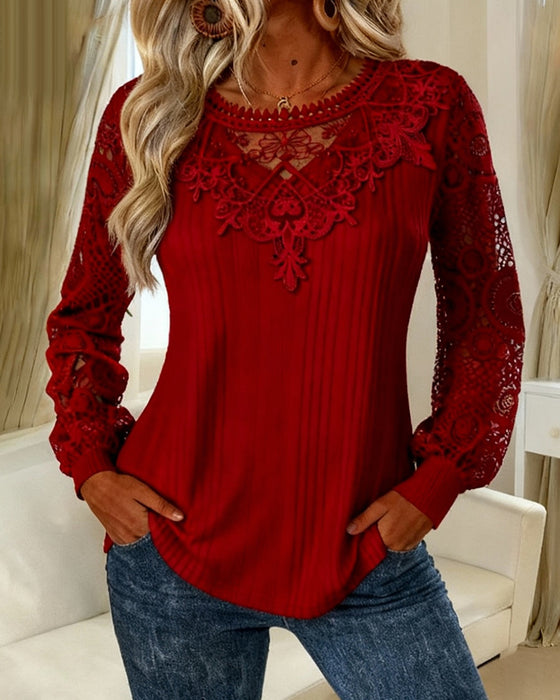 Effen Top Met Patchworkdetails En Ribbelstof