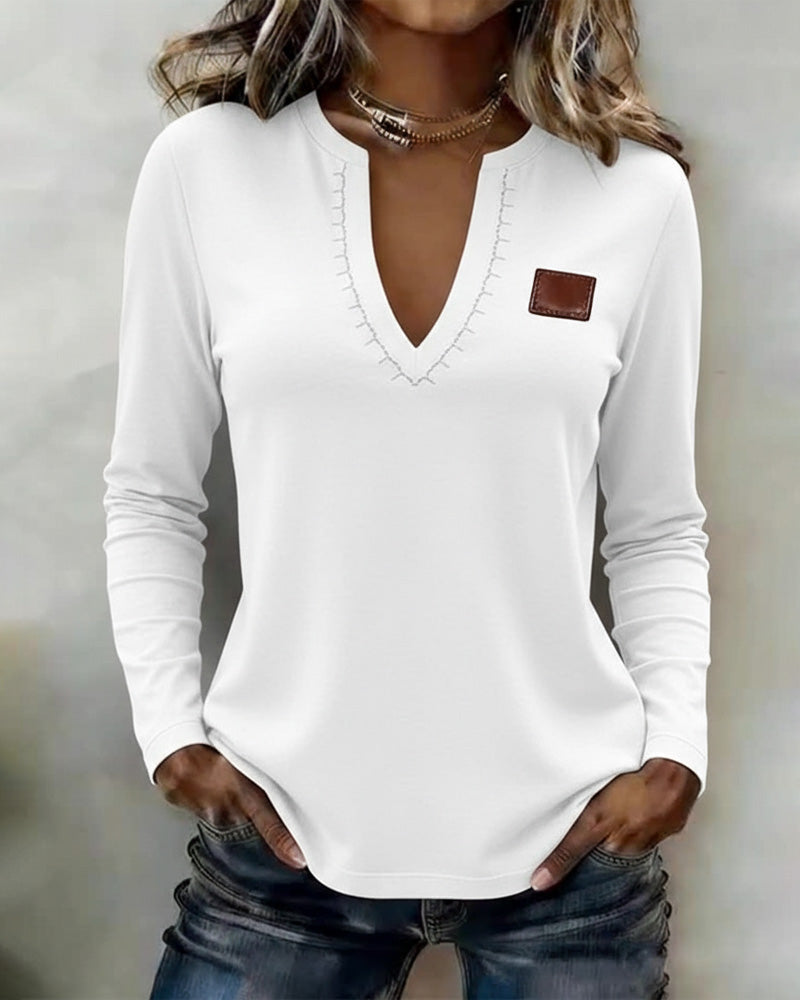 Top V-Hals Effen Kleur Stijlvol Casual