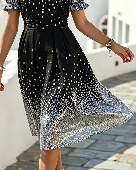 Jurk V-Hals Taille Ballon Mouw