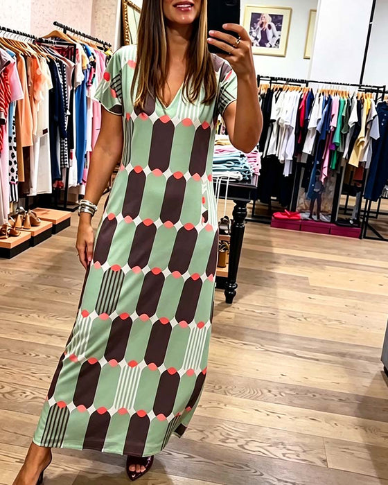 Jurk V-Hals Korte Mouw Volle Rok