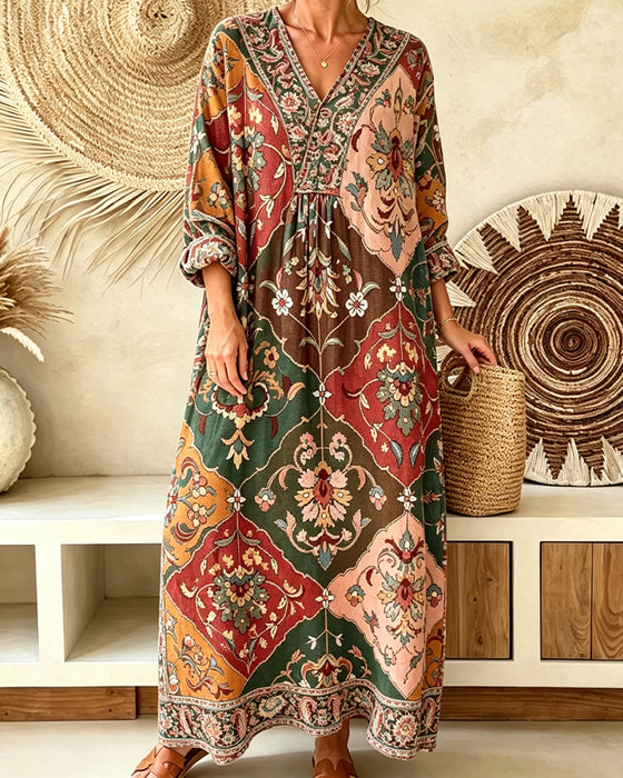 Jurk V-Hals Bohemien Lange Mouw
