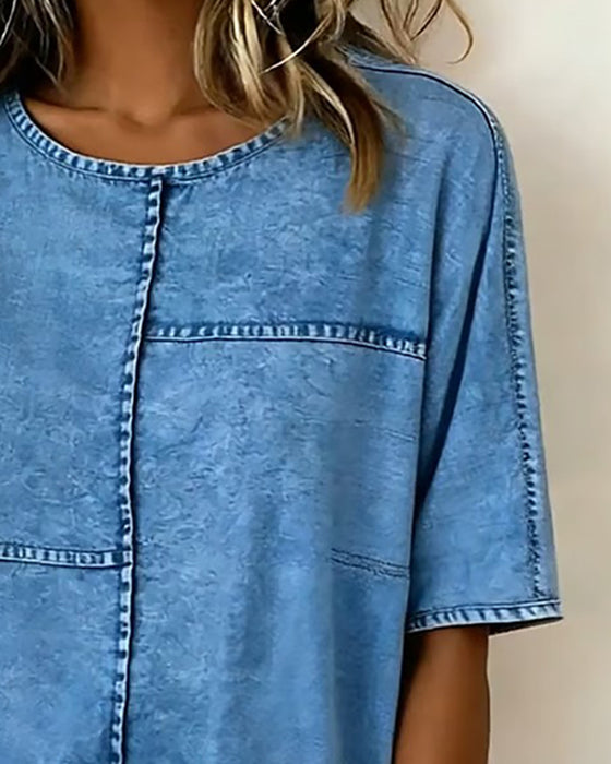 Top Versleten Denim Korte Mouw