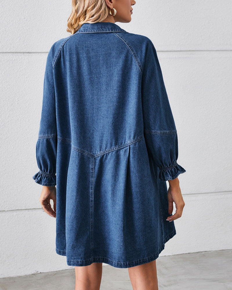 Langmouw Patchwork Denim Jurk