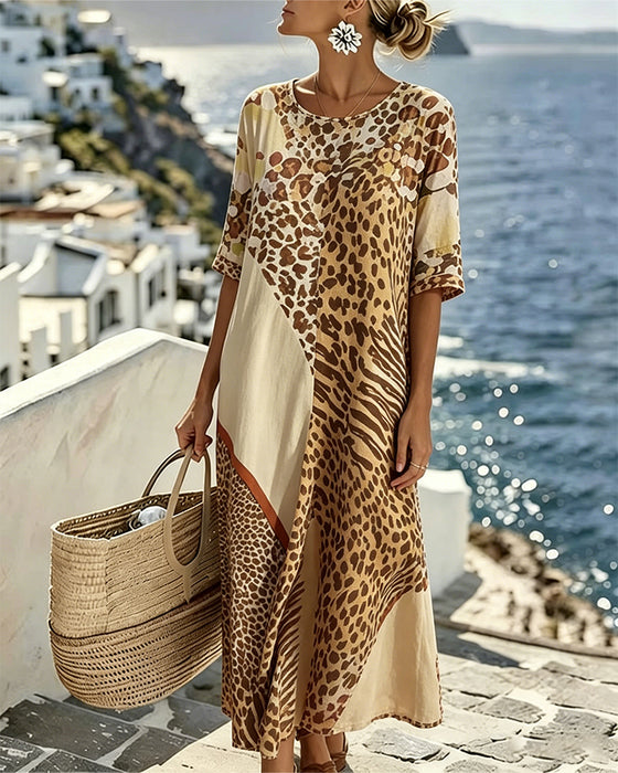 Jurk Luipaard Print Rondhals Patchwork