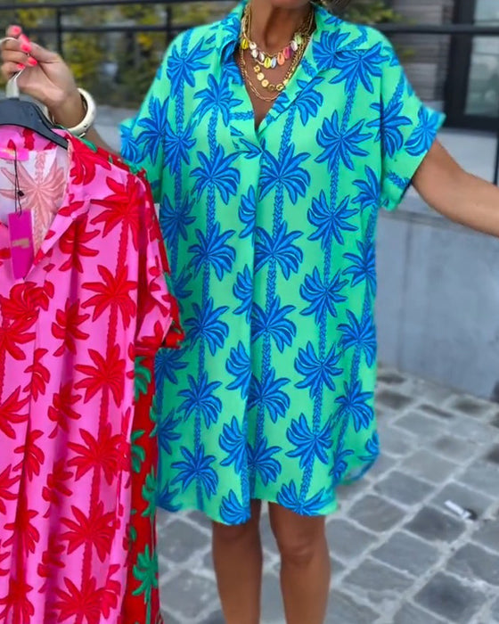 Jurk Revers Kraag Palm Boom Print