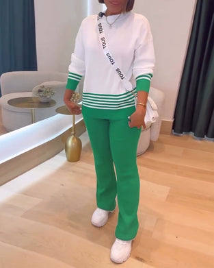 Gestreepte Contrast Pullover Broek Set