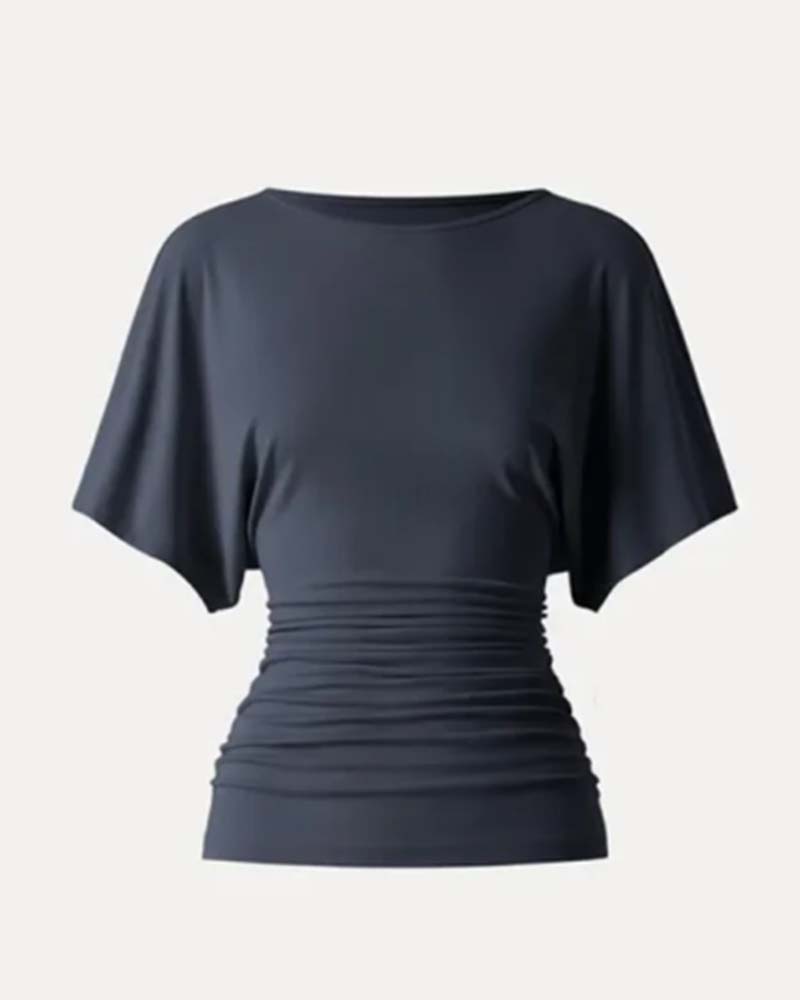 Blouse Casual Effen Geplooid Korte Mouw
