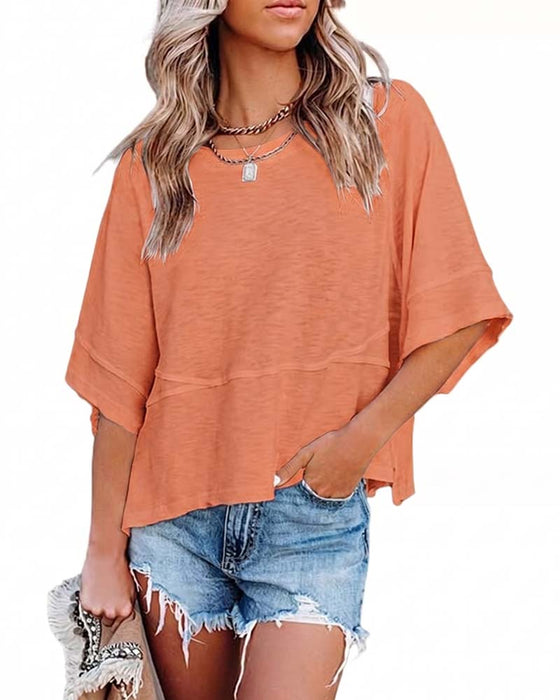 T-Shirt Paneel Effen Kleur Uitlopende Mouw