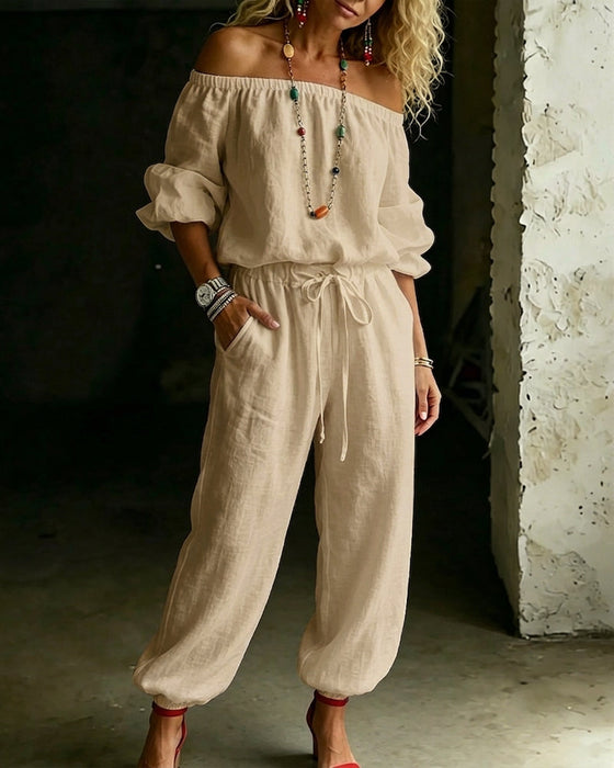 Jumpsuit Off-Shoulder Strik In De Taille Getailleerde Taille