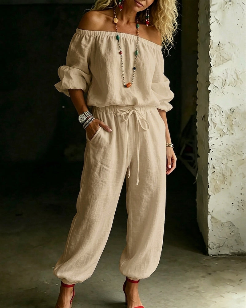 Jumpsuit Off-Shoulder Strik In De Taille Getailleerde Taille