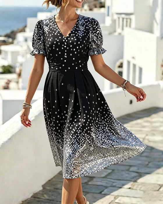 Jurk V-Hals Taille Ballon Mouw