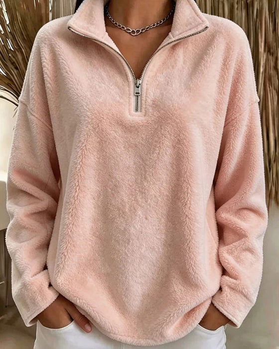 Sweatshirt Rits Kleine Staande Kraag Pullover