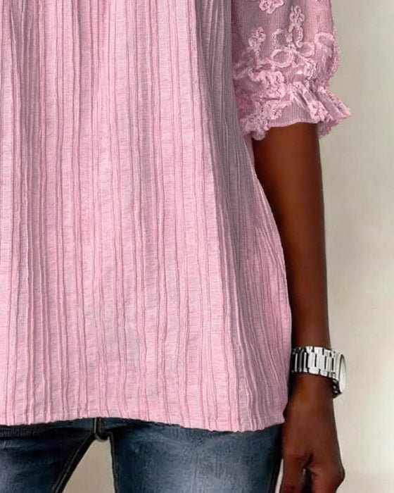 Blouse Relaxed Vierkante Hals Pofmouw Gerimpeld