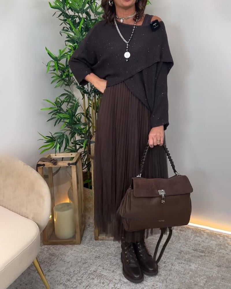 Set Met Elegante Stijl, Asymmetrische Trui En Kantrok