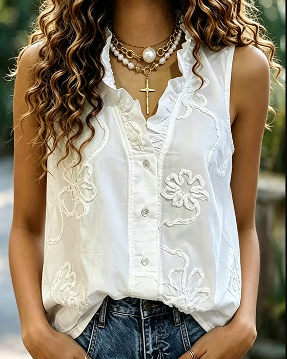 Shirt Mouwloos 3D Bloemen Ruffle