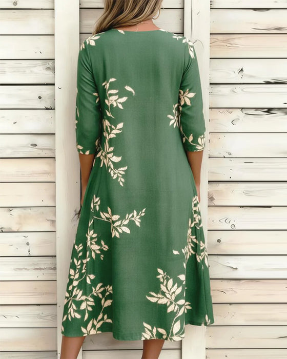 Jurk Botanische Print Knoop Gerimpeld
