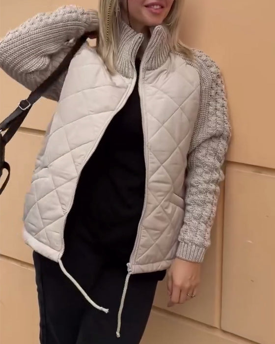 Effen kleur jas met hoge kraag en ritssluiting