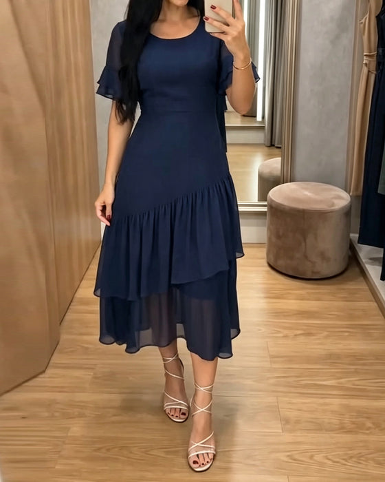 Jurk Rondhals Ruffle Effen