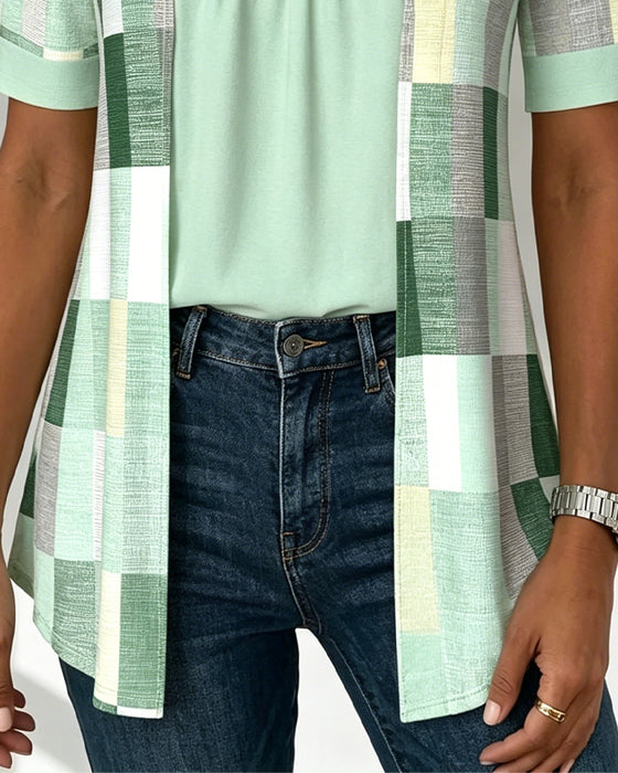 T-Shirt Fake Tweedelige Geometrische Print