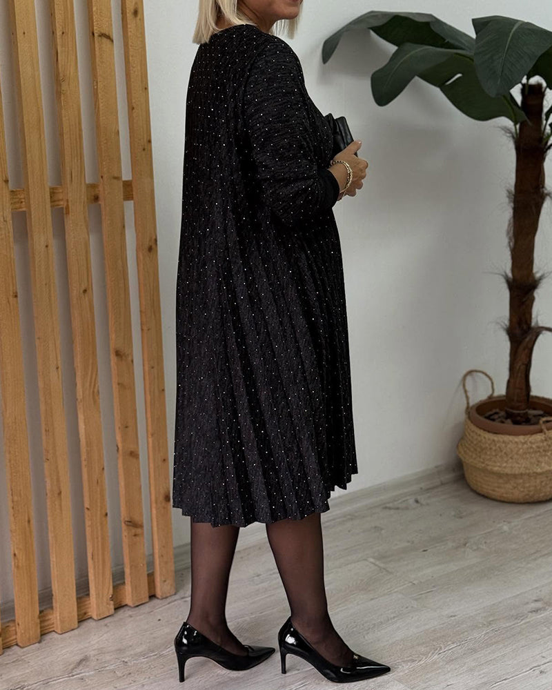 Jurk Ronde Hals Glinsterend Geplooid Mode