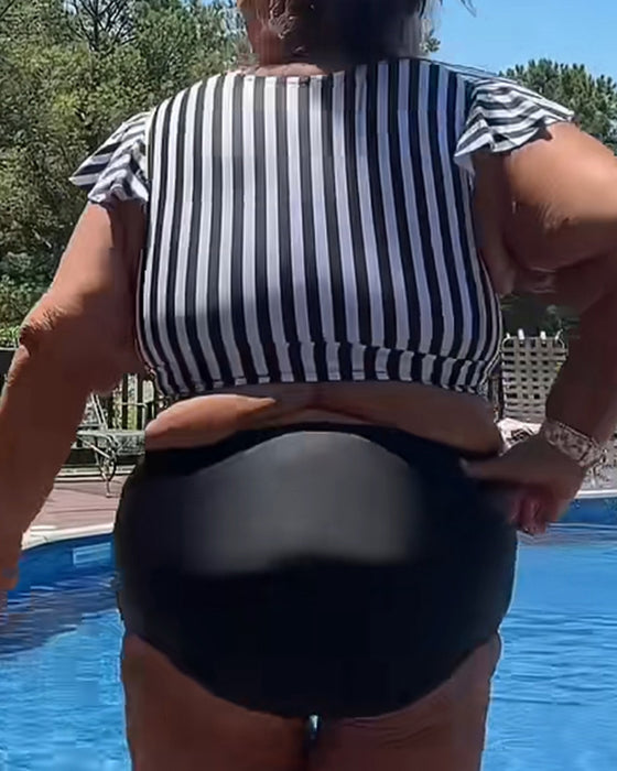 Bikini Gestreept Fladdermouw U-Hals