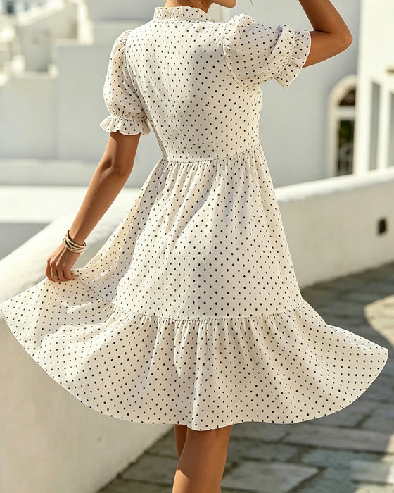 Jurk V-Hals Kant Trim Polka Dot