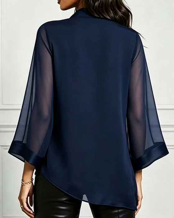 Blouse Mock Neck Onregelmatig Effen Sheer
