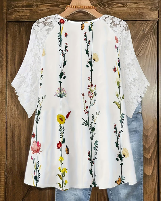 T-Shirt Kant Patchwork Bloemenprint