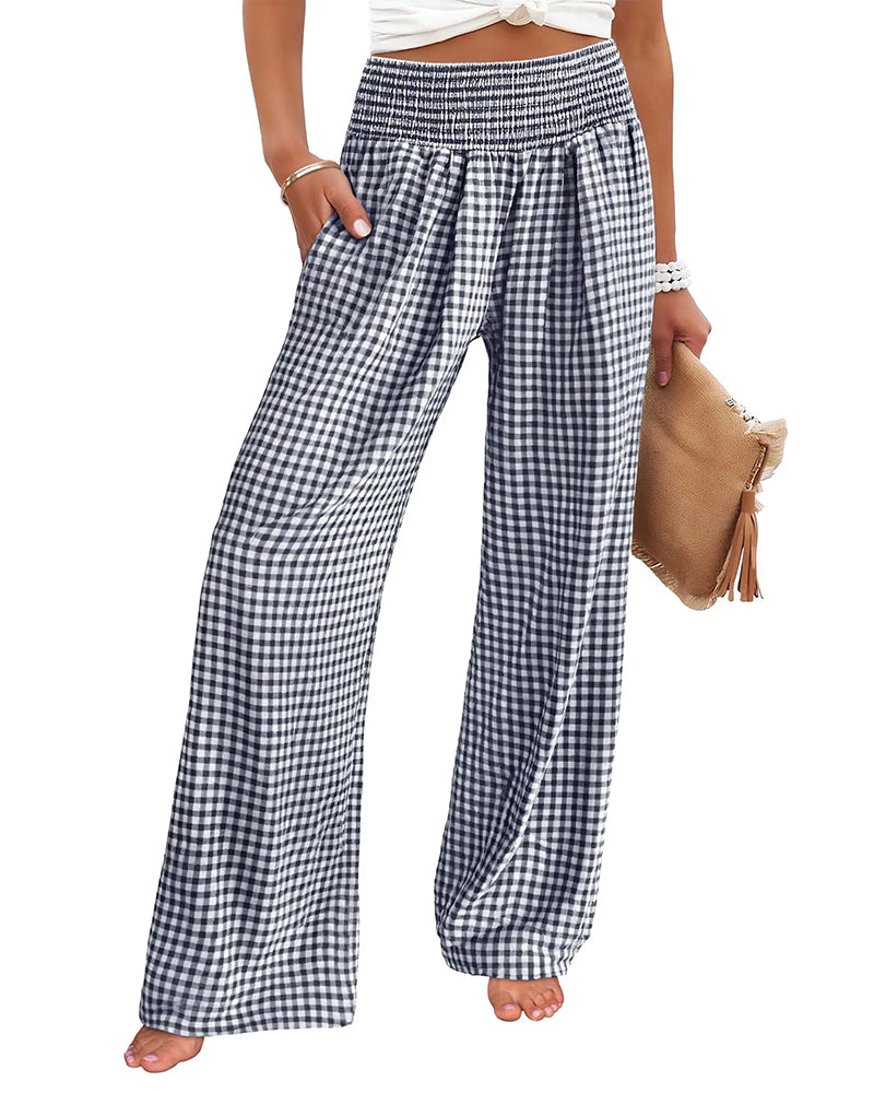 Broek Hoge Taille Geruite Wijde Pijp