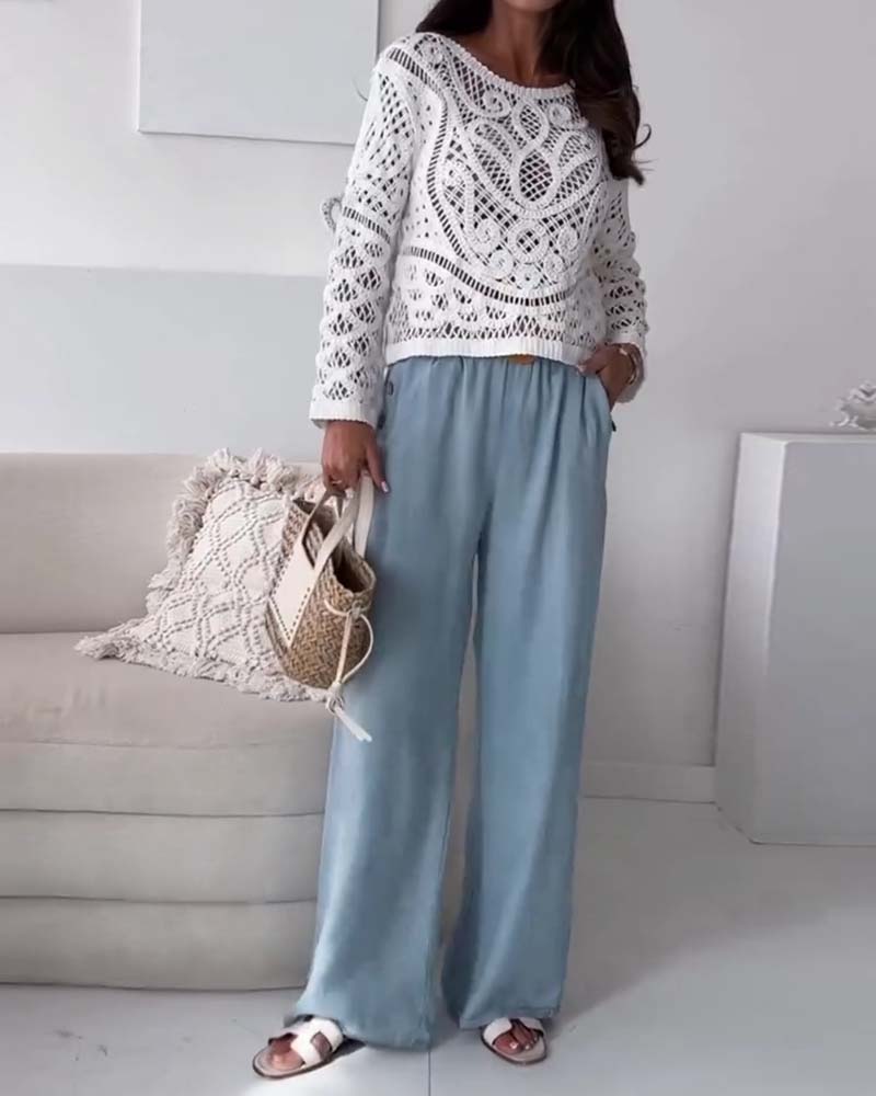 Broek Van Gewassen Denim Met Wijde Pijpen