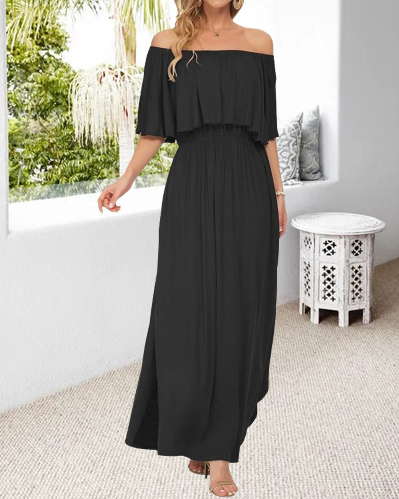 Jurk Off-Shoulder Ruffle Split