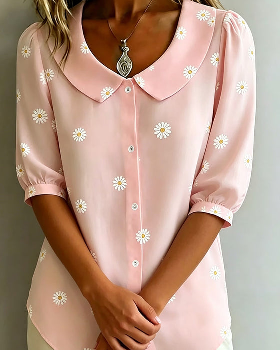 Casual Blouse Bloemenprint Poefmouwen