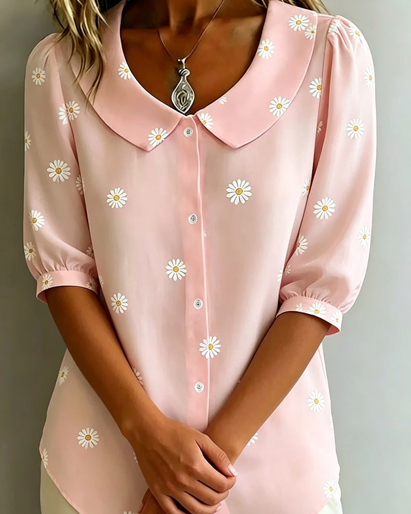 Casual Blouse Bloemenprint Poefmouwen
