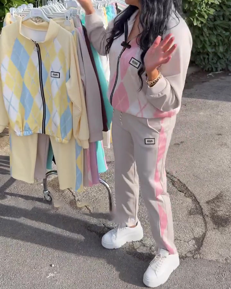 Tweedelig Set Geruit Top Met Rits En Broek