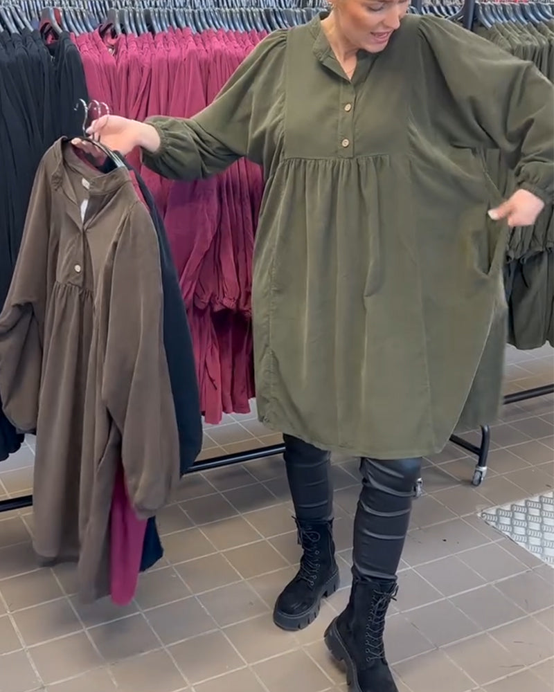 Geknoopte Jurk Met V-Hals En Lange Mouwen