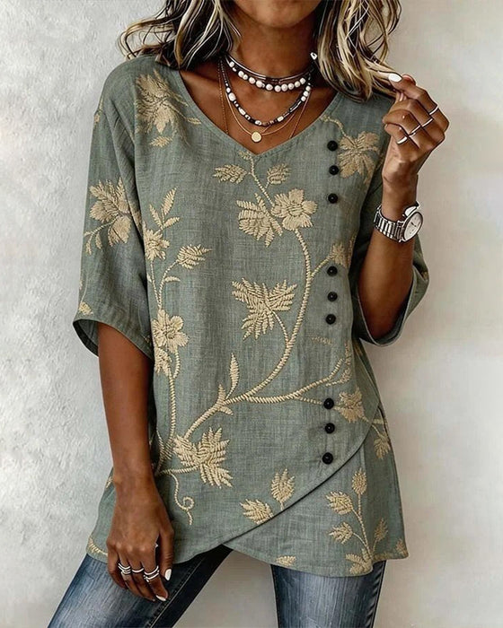 Blouse Bloemen V-hals Casual